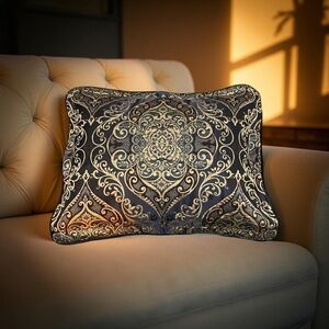 Decorative Gold & Navy Embroidered Pillow Sham (Sham Only)